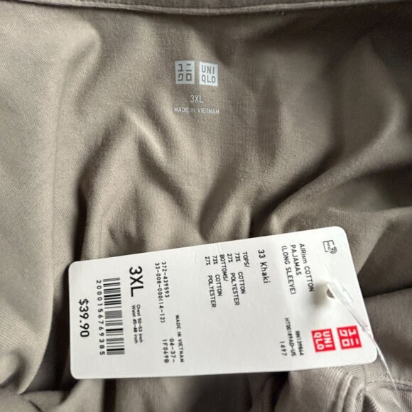 Uniqlo Mens AIRism Cotton Long Sleeve Pajama Shirt 3XL Khaki Button Down New - Picture 3 of 8